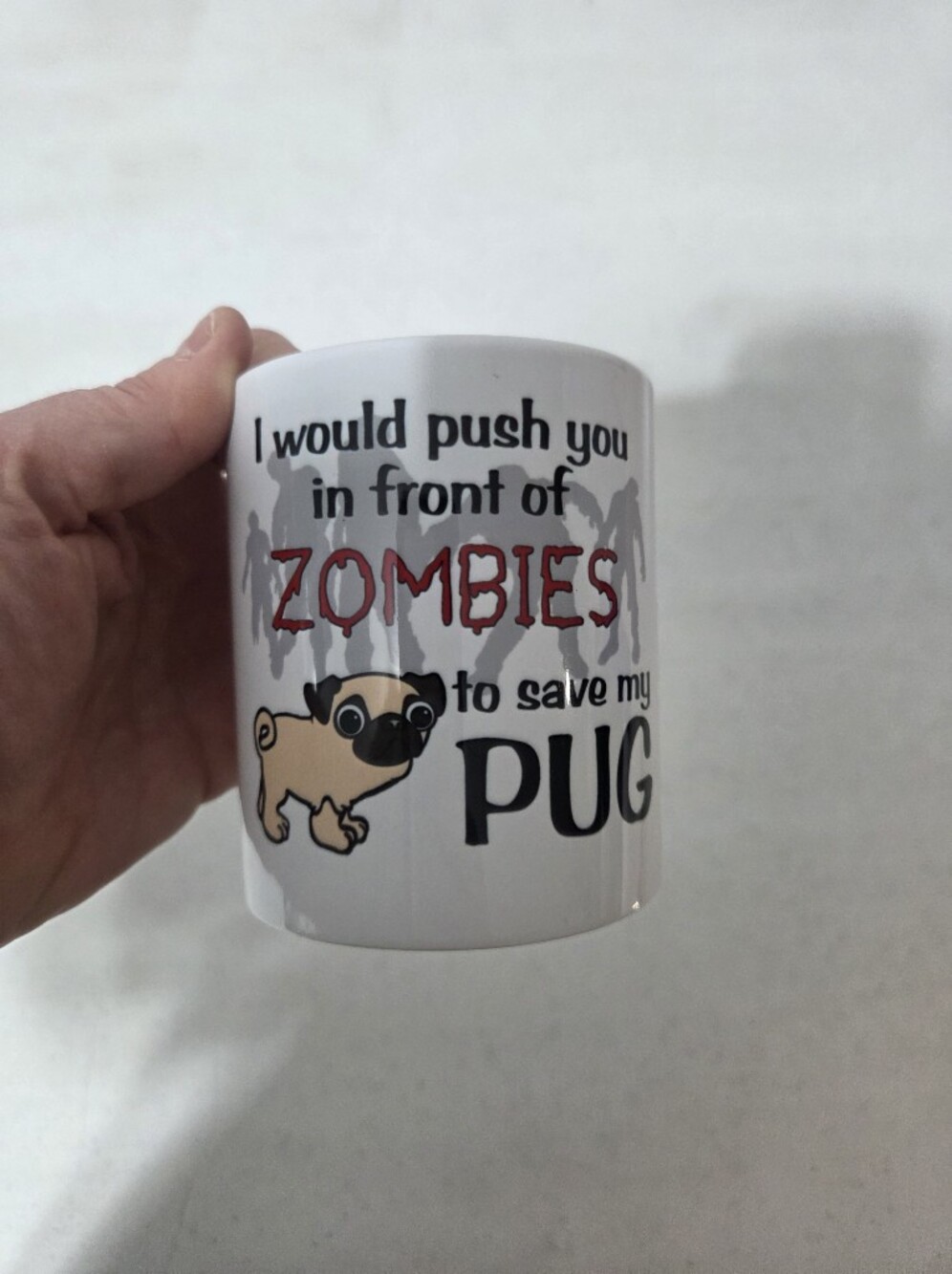 White Novelty Pug Zombie Coffee Mug